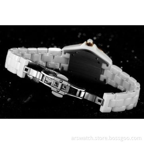 Lady's ceramic watch, elegant dial design with crystal stonesNew